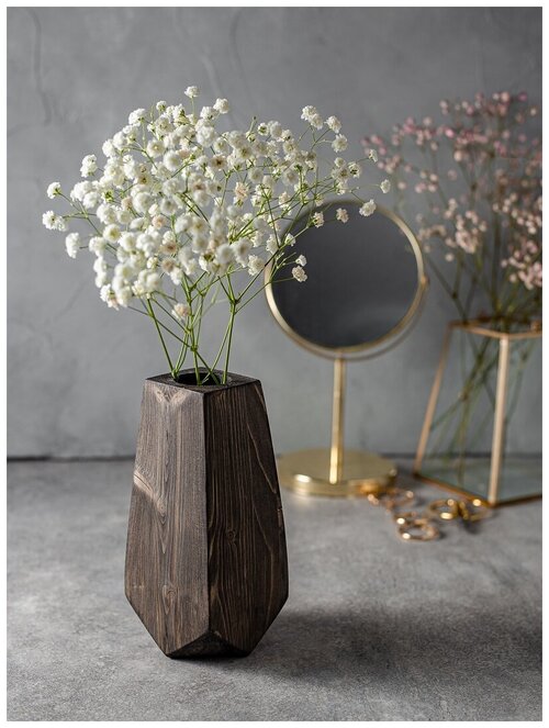 Интерьерная декоративная ваза для сухоцветов и искусственных цветов деревянная