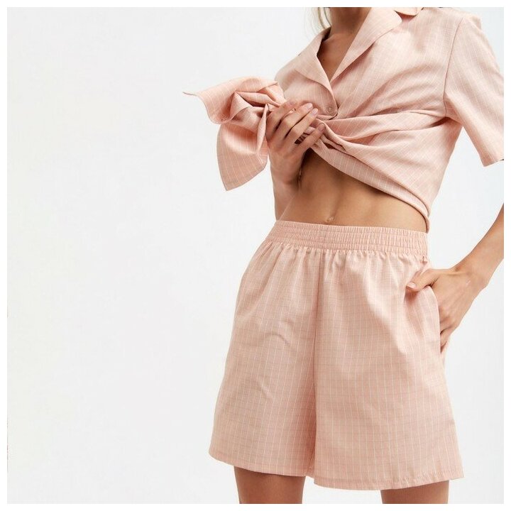 Пижама Minaku, рубашка, шорты, короткий рукав, размер 44, розовый, бежевый - фотография № 6
