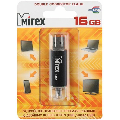 Флеш-память USB 16 Gb Mirex SMART BLACK USB/microUSB