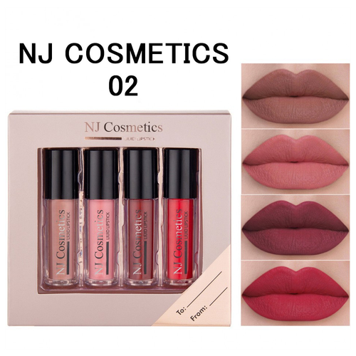 NJ Cosmetics Помада для губ матовая жидкая стойкая, подарочный мини набор, помады + браслет в подарок, нюдовые оттенки