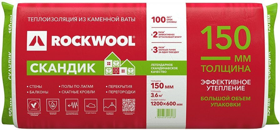 Утеплитель Rockwool Лайт Баттс Скандик 150х600х1200 мм 36 кв. м