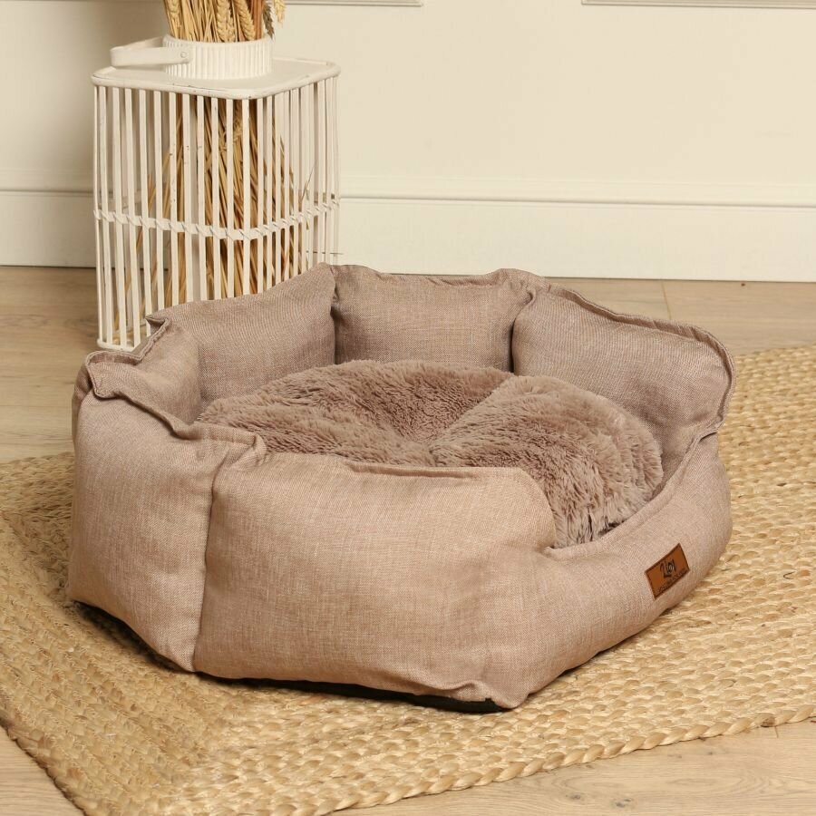 Лежанка для собаки и кошки, лежак для животных мелких и средних пород, со съемной подушкой, размер ( 90х70х30 ), рогожка - фотография № 4