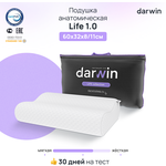 Подушка ортопедическая для сна Darwin Life 1.0 анатомическая, 32х60 см, высота 8/11 см - изображение