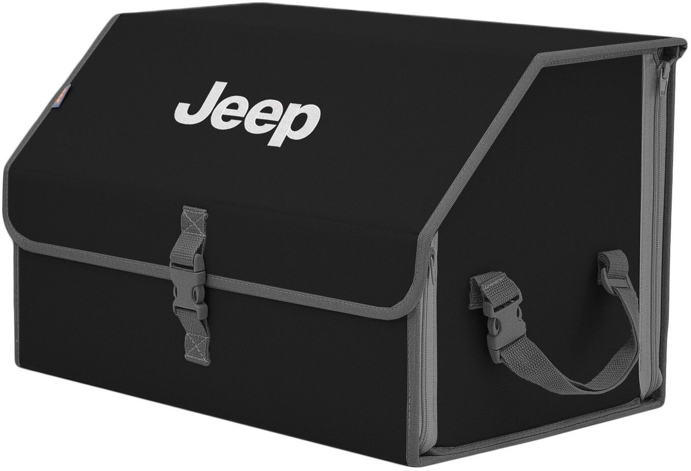 Органайзер-саквояж в багажник "Союз" (размер L). Цвет: черный с серой окантовкой и вышивкой Jeep (Джип).