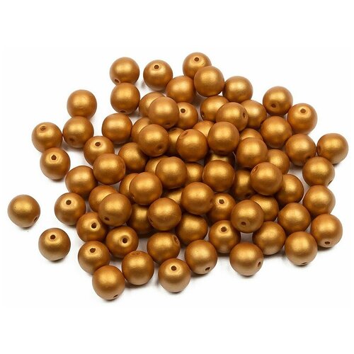 Стеклянные чешские бусины, круглые, Round Beads, 6 мм, цвет Alabaster Metallic Gold, 75 шт.