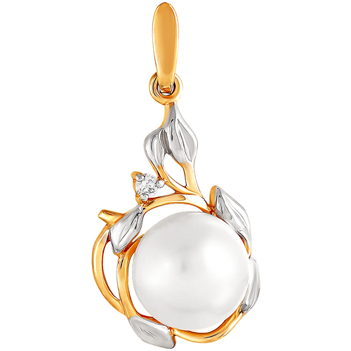 фото Примаэксклюзив подвеска листики с жемчугом и фианитом из красного золота 390-1-576р