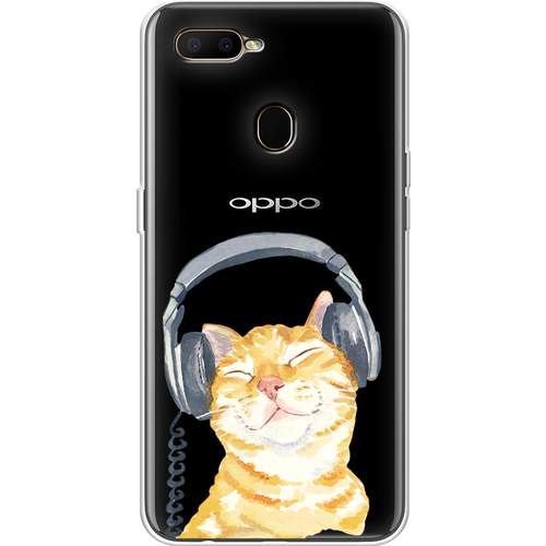 Силиконовый чехол на Oppo A5s / Оппо А5s Кот меломан, прозрачный силиконовый чехол на oppo a5s оппо а5s прозрачный