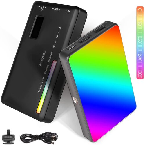 Портативный видеосвет ргб / накамерный осветитель W140 RGB со встроенным аккумулятором 3100mah