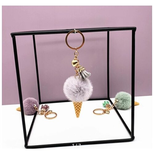 Брелок, серый брелок для ключей мороженое с цветком кисточкой подвеска украшение для сумки розовый