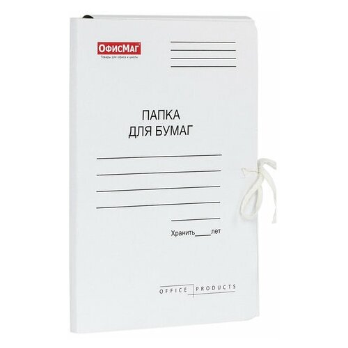 Папка архивная с завязками офисмаг с завязками картонная мелованная офисмаг, гарантированная плотность 320 г/м2, до 200 листов