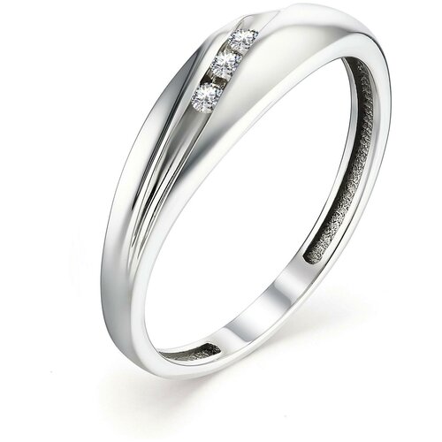 фото Алькор кольцо с 3 бриллиантами из белого золота 13103-200, размер 16.5