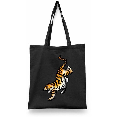 фото Сумка-шоппер унисекс каждому своё "тигр/tiger/кошка" черная