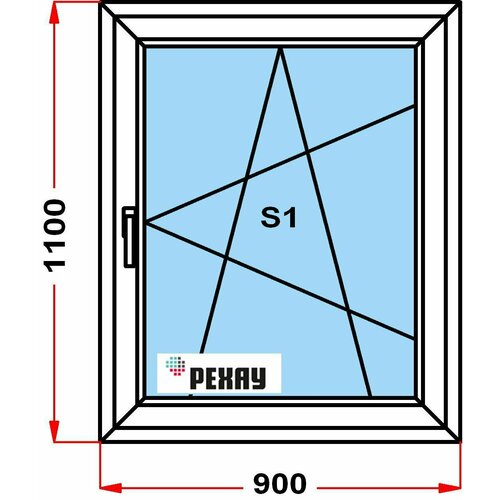 Окно из профиля рехау BLITZ (1100 x 900) 131, с поворотно-откидной створкой, 2 стекла