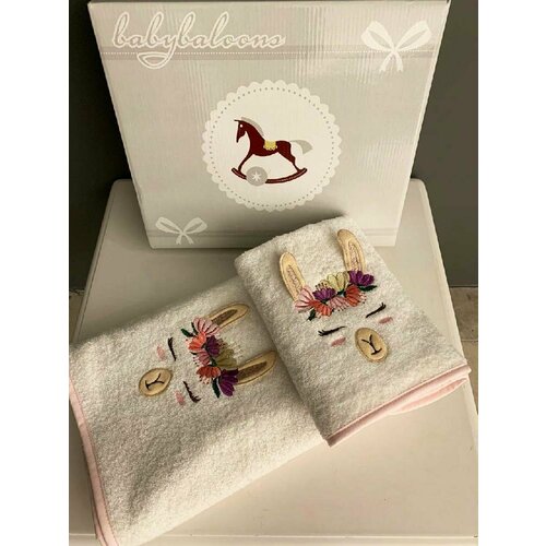 La Villa Детское полотенце Нежная Лама цвет: белый, розовый (50х100 см, 70х140 см)