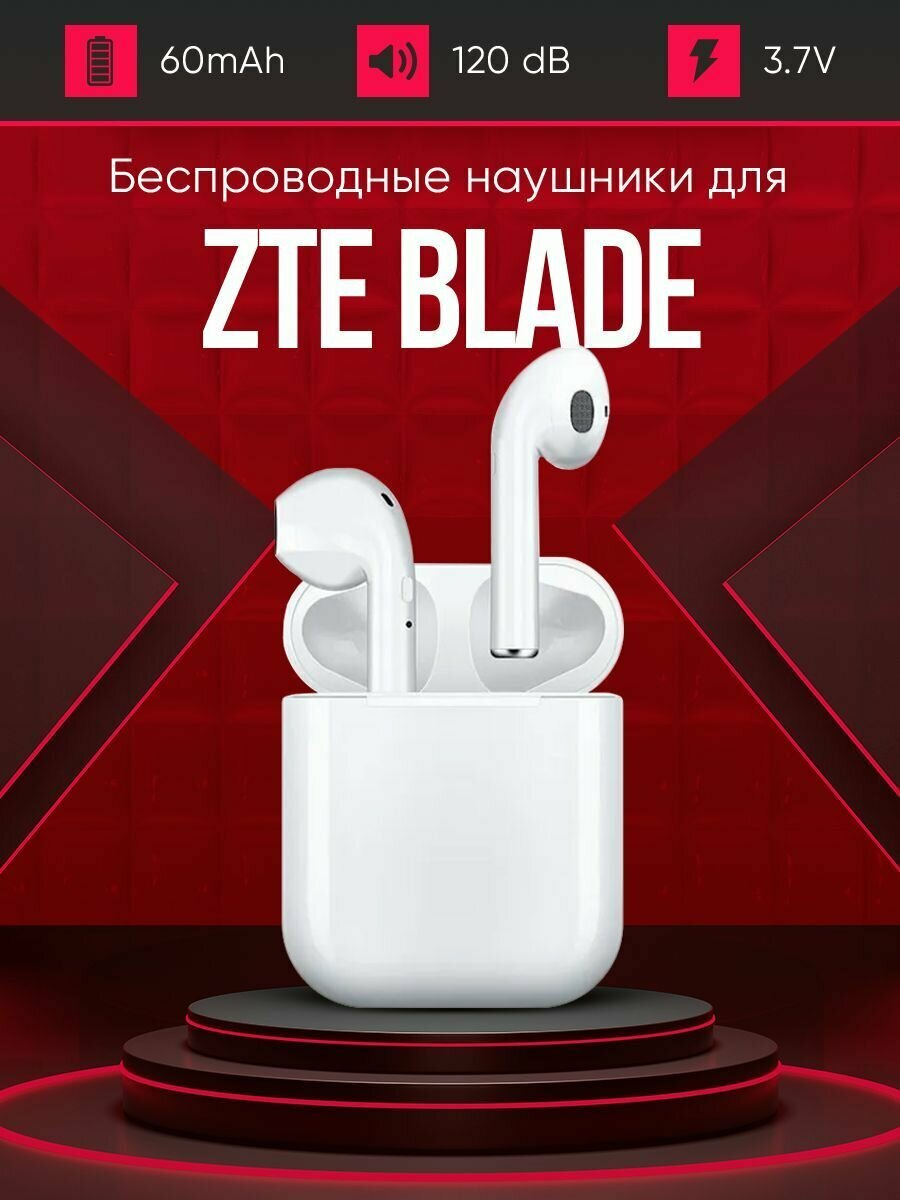 Беспроводные наушники для телефона ZTE blade / Полностью совместимые наушники со смартфоном / i9S-TWS, 3.7V / 60mAh