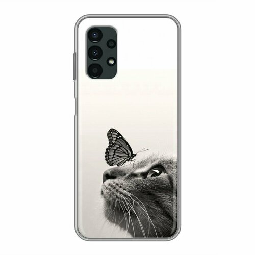 Дизайнерский силиконовый чехол для Самсунг А13 4Г / Samsung Galaxy A13 4G Кот и бабочка чехол книжка на samsung galaxy a13 4g самсунг а13 4г с 3d принтом tigers серый