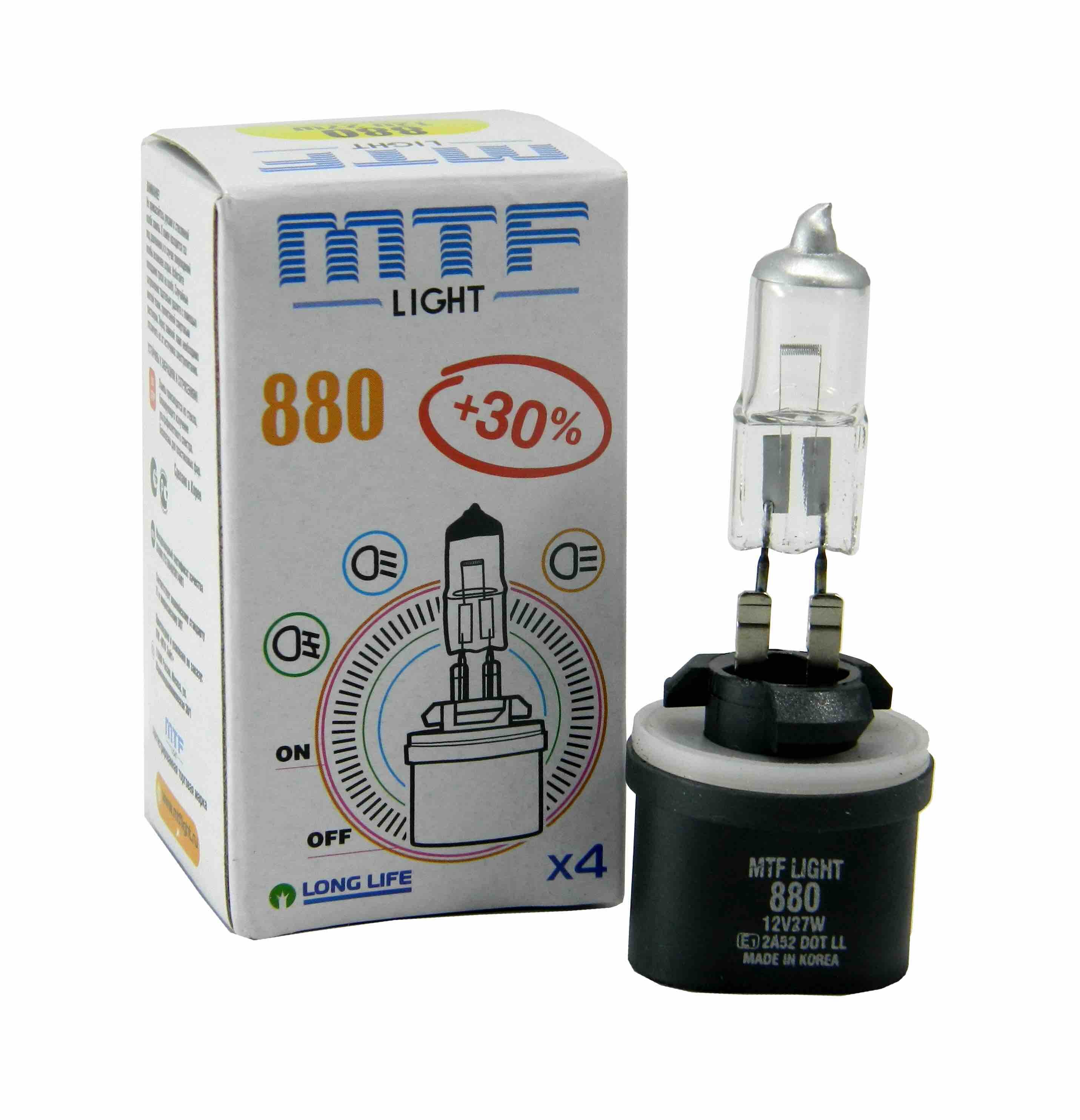 Лампа галогеновая "MTF Light" Standart+30% H27 (880) 12В 27Вт 540 лм 2900К /10