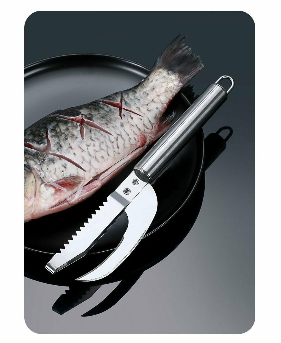 Разделочный нож-рыбочистка 2 в 1 Garmoni R391 для снятия чешуи и разделки рыбы, из нержавеющей стали, удобный легкий для кухни