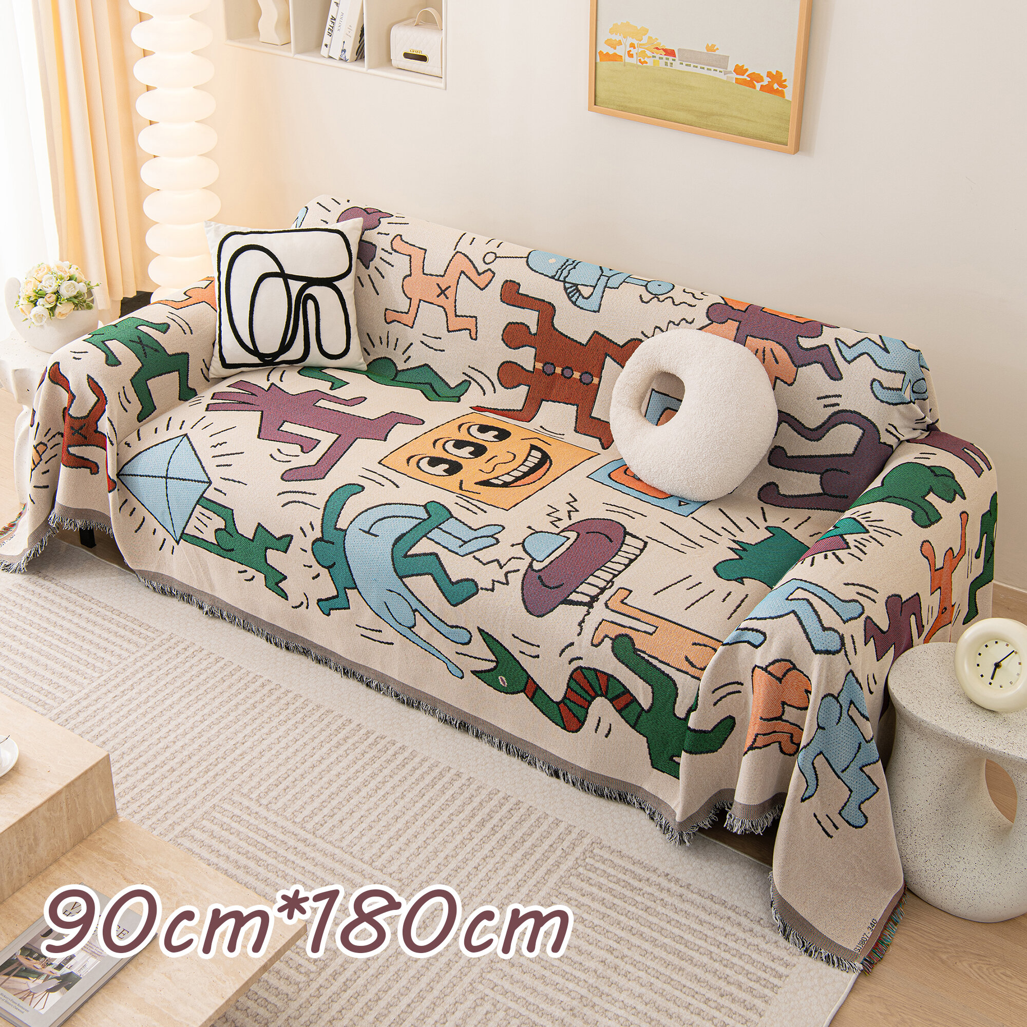 фото Покрывало для пикника, покрывало на диван, плед хлопковый / полиэстер, современное покрывало для дивана в стиле INS с граффити, размер 90/180