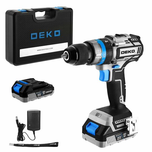 Дрель-шуруповерт аккумуляторная ударная бесщеточная DEKO ZKCID20V в кейсе 20В 80 Нм 2x30Ач 8978₽