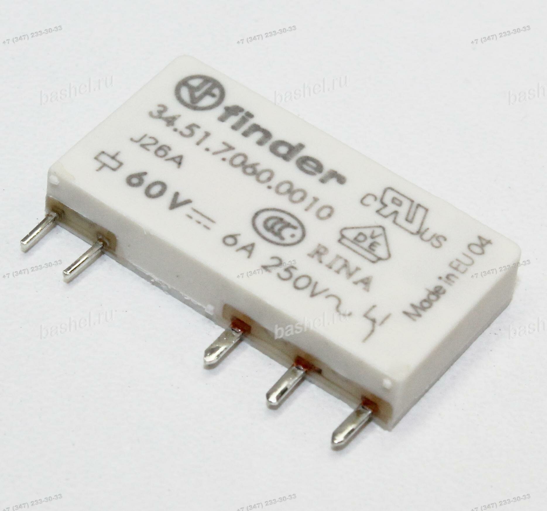 RELAY 345170600010, Реле, 34, FINDER, (упр:60В/DC, комм: 6A/250В/AC, 1NO/1NC, AgNi, R-coil:18кОм)