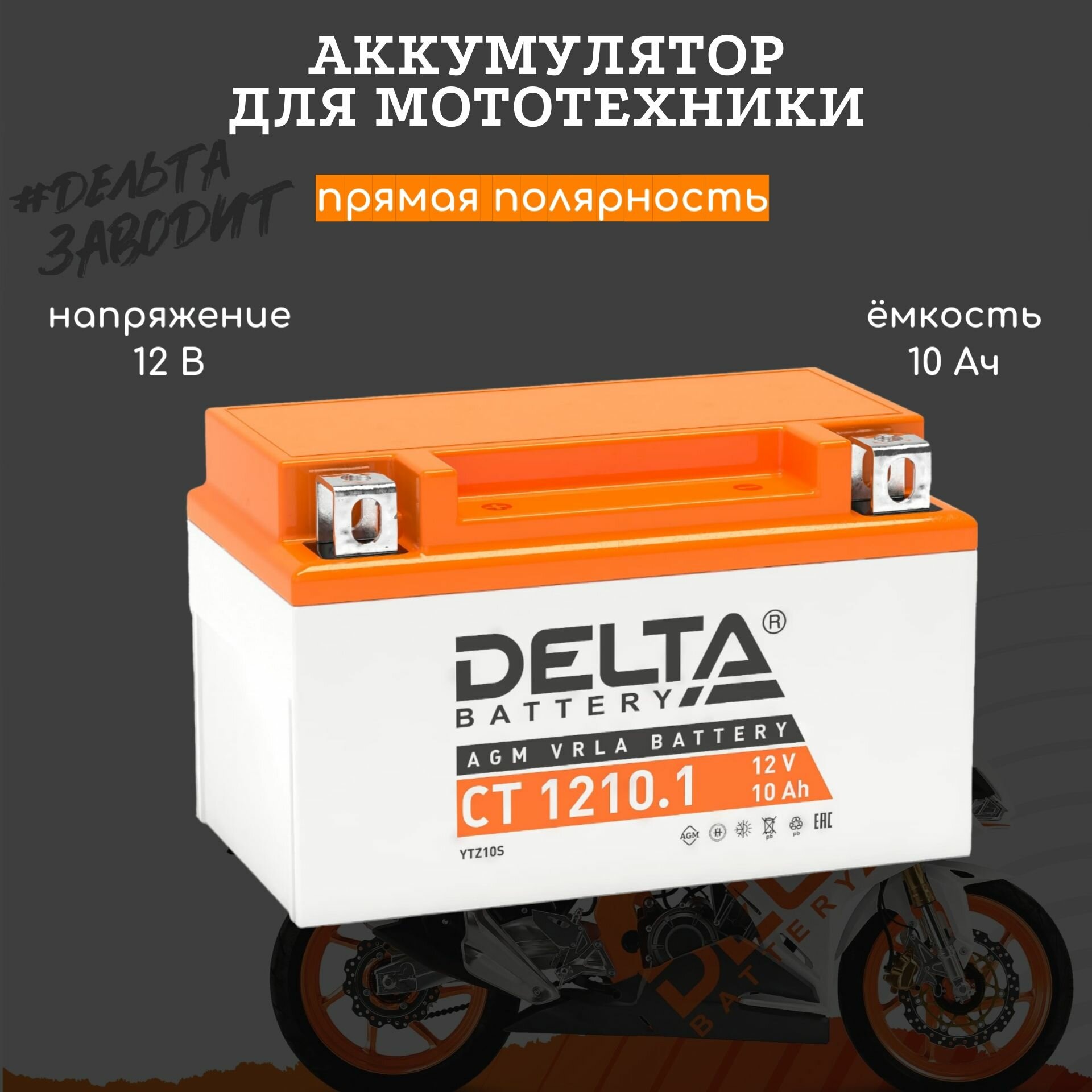 Мото аккумулятор Delta CT 1210.1 12В 10 Ач(YTZ10S) AGM аккумулятор для мотоцикла квадроцикла скутера снегохода