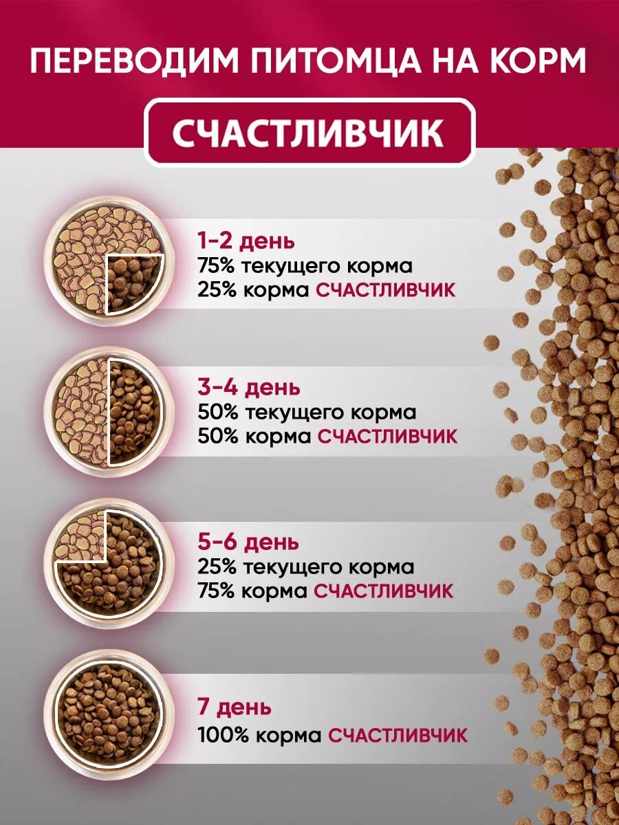 Корм для взрослых собак сухой "Счастливчик" Стандарт, Мясное ассорти для средних и крупных пород, 15 кг — фото 1