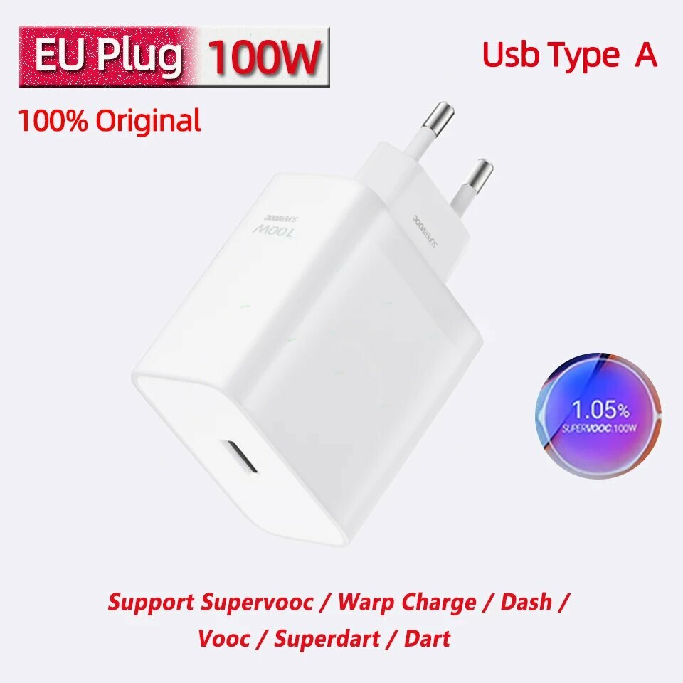 Зарядное устройство Oneplus Оригинальный адаптер Supervooc 80 Вт Type-A Кабель для сверхбыстрой зарядки 100 Вт Тип C One Plus 13 10 Pro 11 Nord CE 3 CE3, add 1.5m 100w cable, 100w EU charger