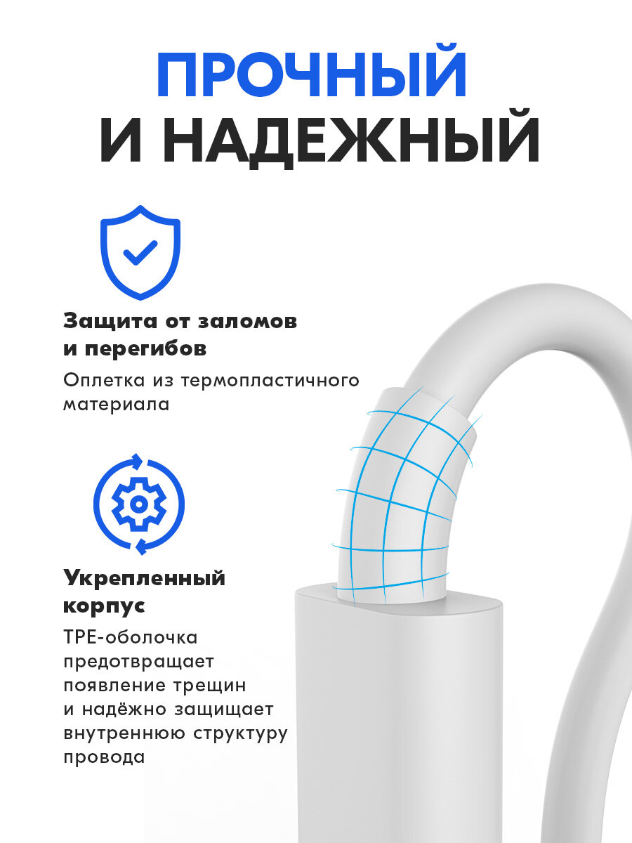 Кабель Lightning - TypeC, 1 метр, 20W. Провод для быстрой зарядки. Шнур для айфона, IPhone, белый — фото 1