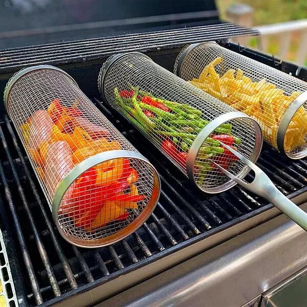 Круглый гриль из нержавеющей стали  корзина для барбекю сетка из нержавеющей стали для мяса 9x20cm