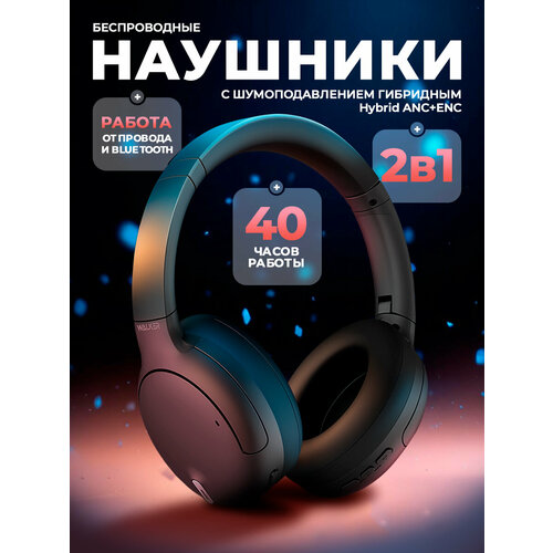 Наушники беспроводные накладные с гибридным шумоподавлением ANC и ENC гарнитура для пк айфон андроид как marshall черные 989800₽