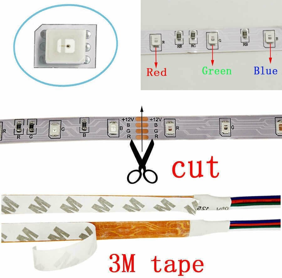 Светодиодная лента Огонёк 12 RGB (2 метра, 60 свд/метр, SMD 2835, IP20). Комплект с блоком питания, пультом ДУ и контроллером - фотография № 7