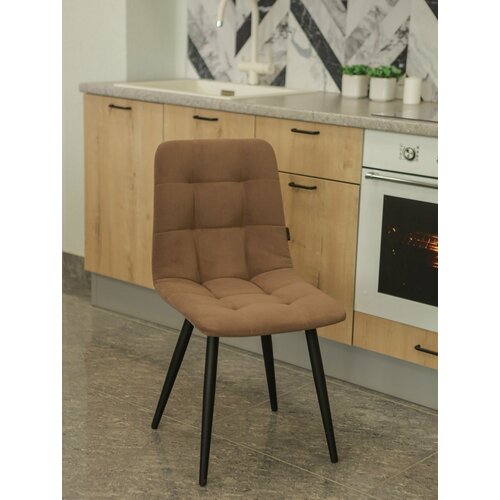 Тедди Комплект стульев для кухни / Стул мягкий/ Стул для гостиной/ Стул из велюра/ цвет Шоколад с черными ножками /4 шт