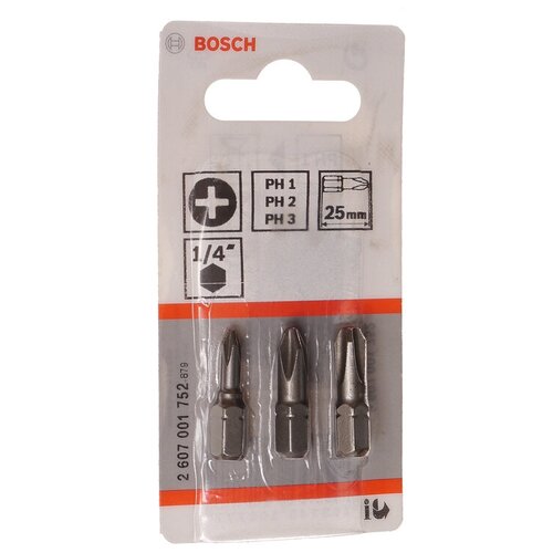 Бита BOSCH Hard 25 мм PH/1/2/3, 3 шт.