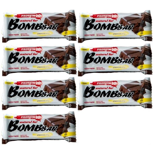 Протеиновый батончик Bombbar Protein Bar 7 x 60 г, Двойной шоколад