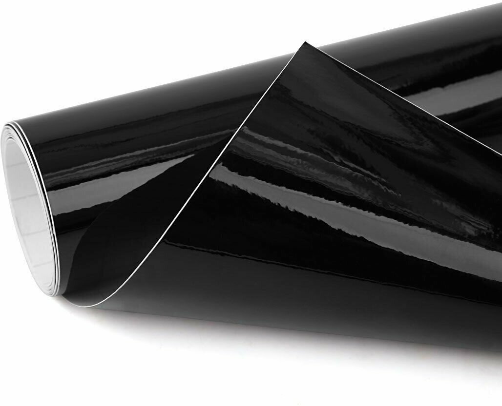 Черная глянцевая самоклеящаяся виниловая пленка 30 х 150 см для авто и мебели