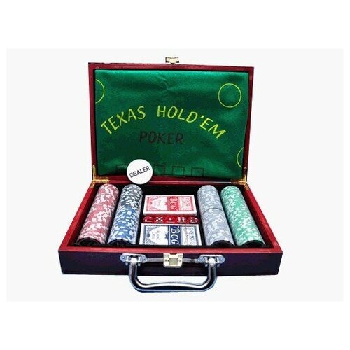 Игра настольная Казино в деревянном кейсе В набор входит 200 фишек фишка дилера сукно 2 колоды карт 5 зариков 6642 3919₽