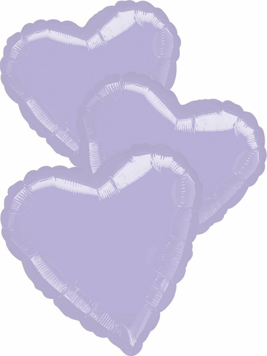 Набор воздушных шаров Anagram сердца Пастель, Лиловый, 46 см, 3 шт
