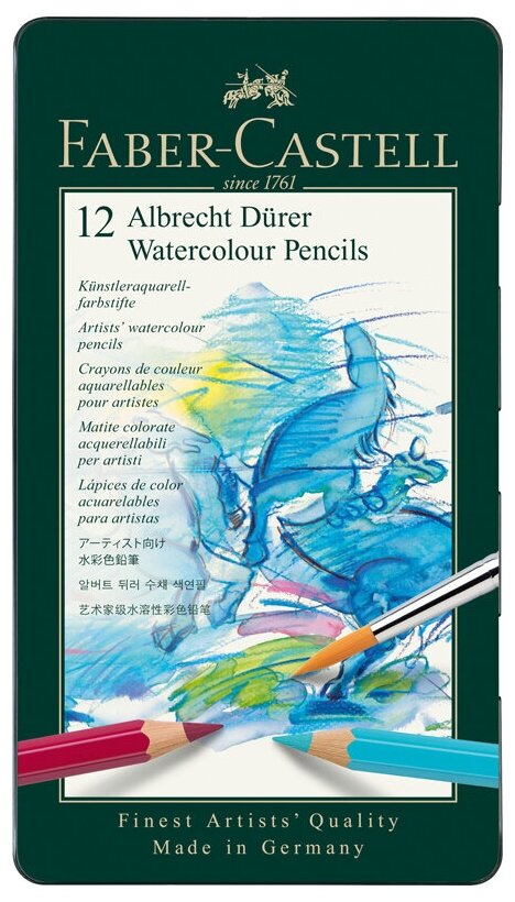 Цветные карандаши акварельные художественные для рисования / Набор карандашей 12 цветов Faber-Castell "Albrecht Dürer" / профессиональные для художников, для творчества и скетчинга