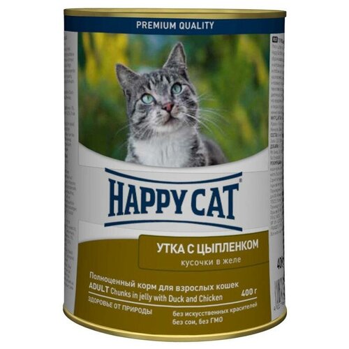 Happy Cat Утка и Цыпленок кусочки в желе (0.4 кг) 24 шт. корм для кошек happy cat беззерновой с цыпленком с уткой 400 г кусочки в желе