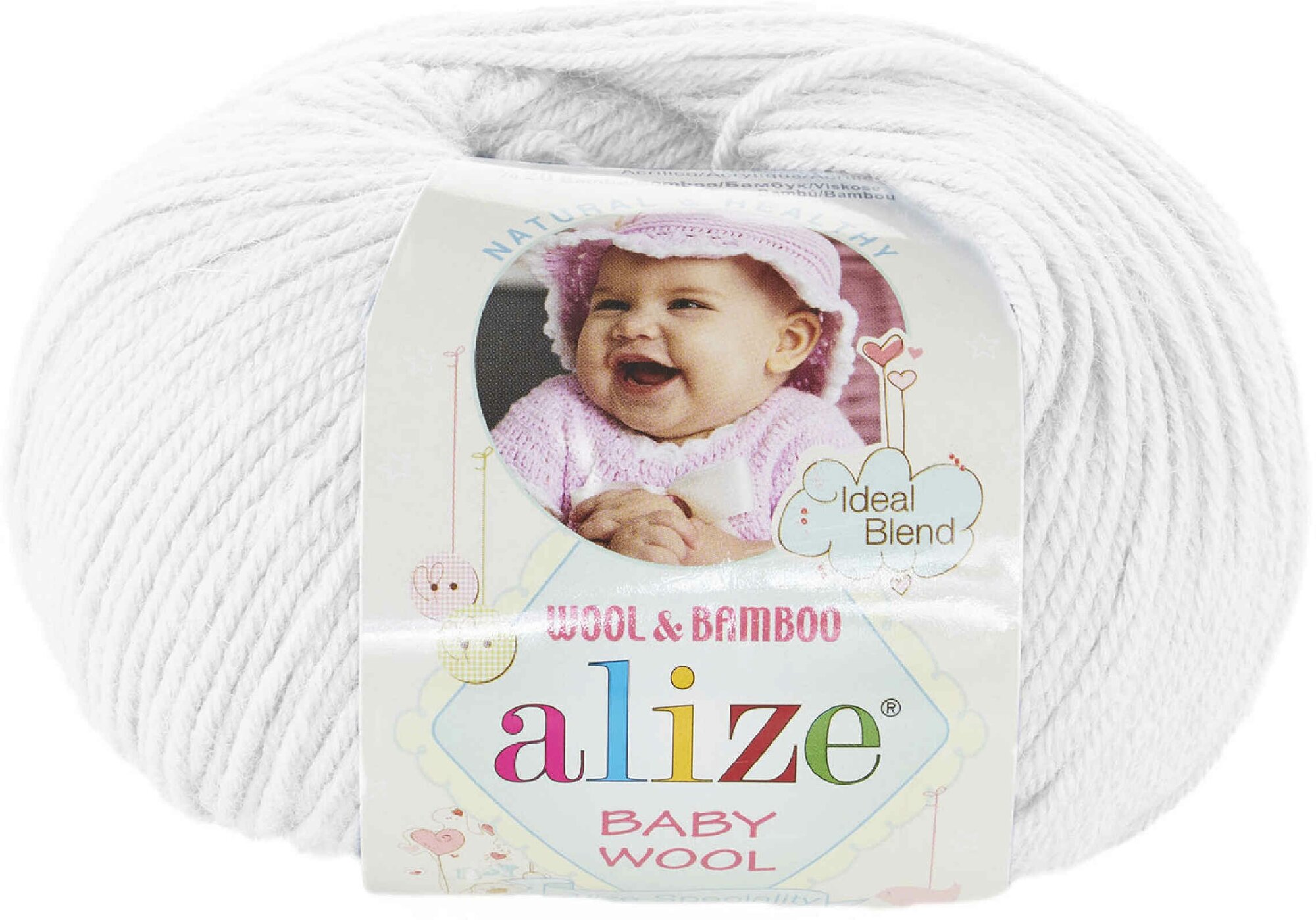 Пряжа Alize Baby Wool белый (55), 40%шерсть/20%бамбук/40%акрил, 175м, 50г, 1шт