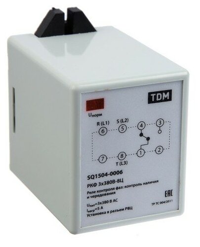 Реле контроля фаз цокольное TDM РКФ, 3х380 В, 8 Ц, SQ1504-0006