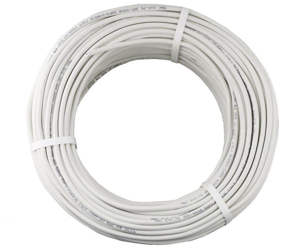 Силовой кабель ПВС 2х0,75 ГОСТ, Еврокабель, (круглый, белый), 1 метр - фотография № 3