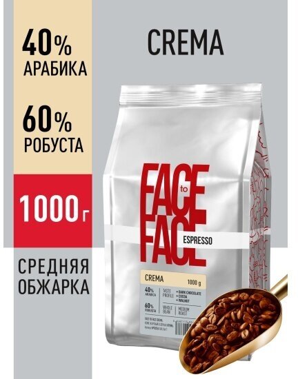 Кофе в зернах Face to Face Crema, арабика/робуста средней обжарки, 1кг - фотография № 5