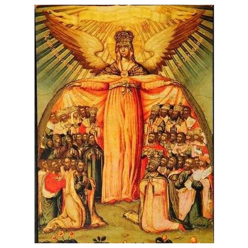 Освященная икона на дереве ручной работы - Богоматерь Яко Орля крылья, 15х20х1,8 см, арт А405