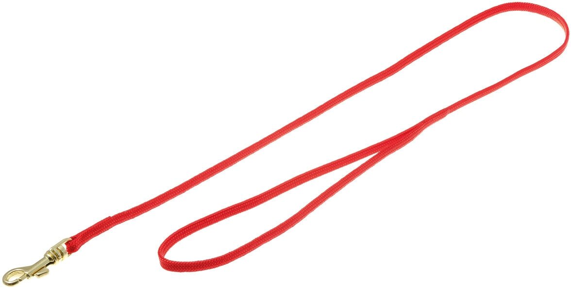 Поводок с золотым карабином (лента-чулок) 5 мм*75 см (красный)
