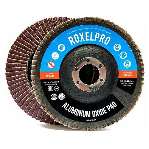 RoxelPro Лепестковый круг ROXONE 125 х 22мм, оксид алюминия, конический, Р60, Упаковка 2 шт.