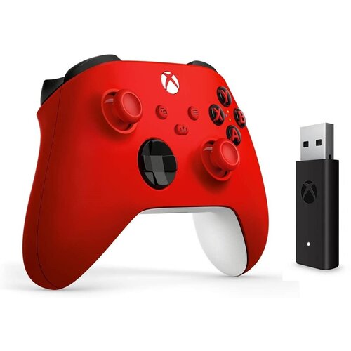Геймпад Microsoft беспроводной Series S / X / Xbox One S / X Pulse Red красный 4 ревизия + Беспроводной адаптер - ресивер для ПК