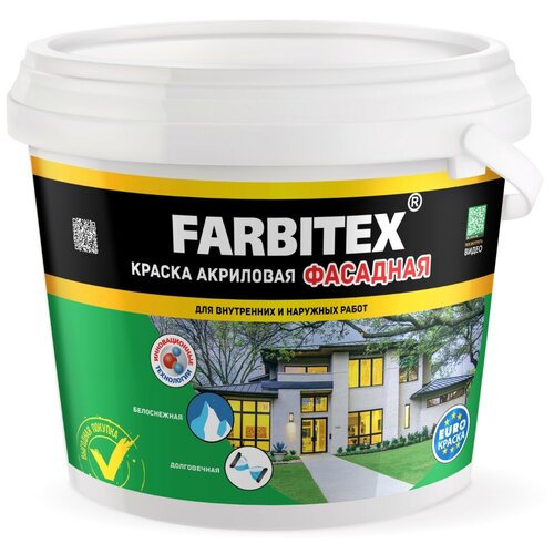 Краска акриловая Farbitex фасадная матовая белый 13 л 13 кг