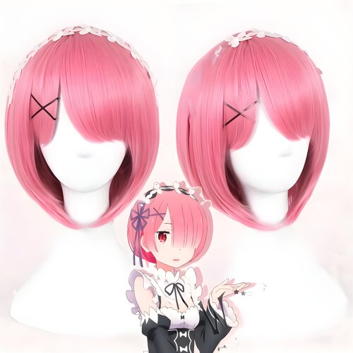 Парик короткий Рам Ре зеро геншин аниме косплей розовый